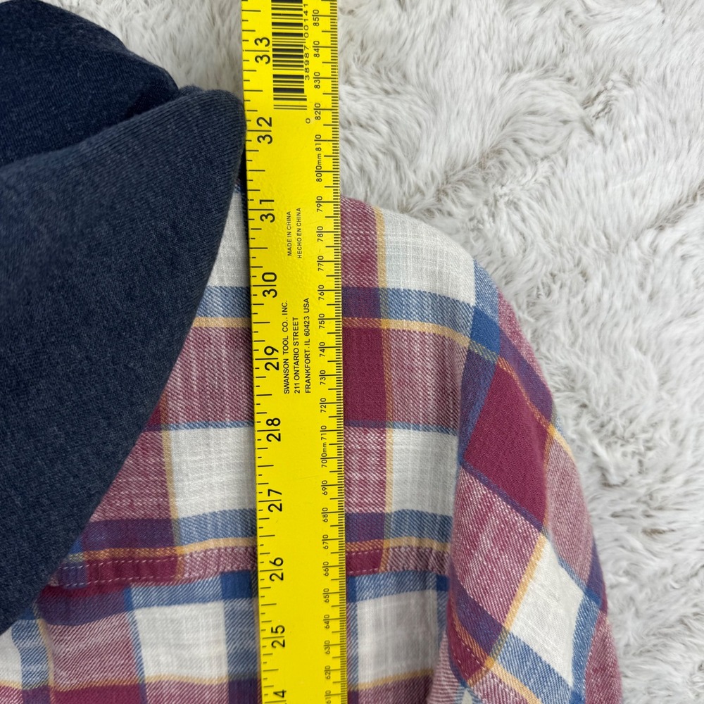 American Eagle‎ Mens XXL Plaid Hooded Flannel Shirt Burgundy Streetwear Skater - Picture 10 of 13